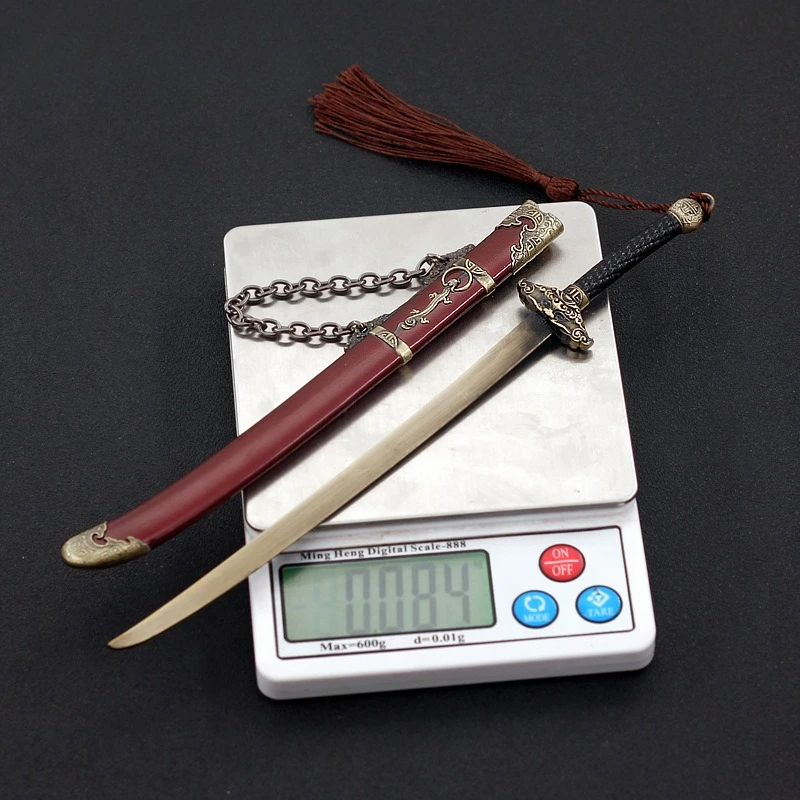 Modelo de arma fría antigua de 22cm/8,66 pulgadas, modelo de espada Qijiajun con vaina, colección de adornos artesanales, exhibición de escritorio, regalo para niño