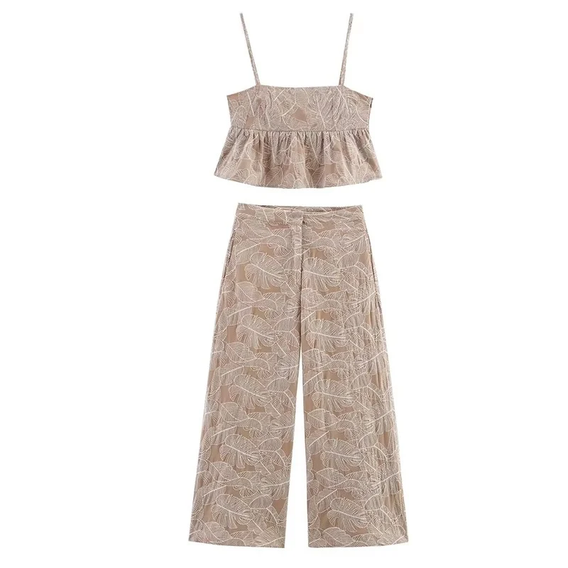 

Women Two Pieces Pants Sets 2026 New Fashion Embroidery Crop Top + Trousers Women's Suit Casual 2 Piece Set Woman Outfits
