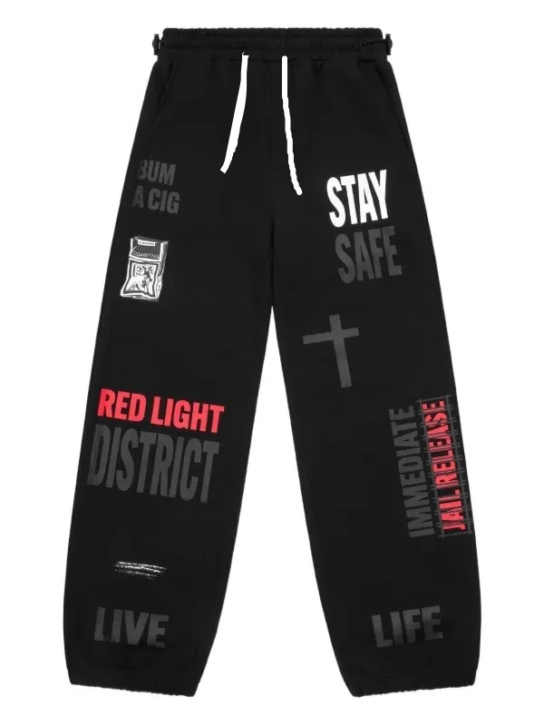 2026 New Model Men Gothic Vertical Graphic Wide Leg Sweatpants Drawstring Loose Straight Baggy Y2K Dark Punk Streetwear Pants.