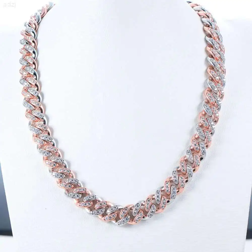 

Gold Cuban Chain 12mm Hip Hop Style Cuban Link Simulated Diamond Gold Plated Fashion Party Cuban Necklace for Men