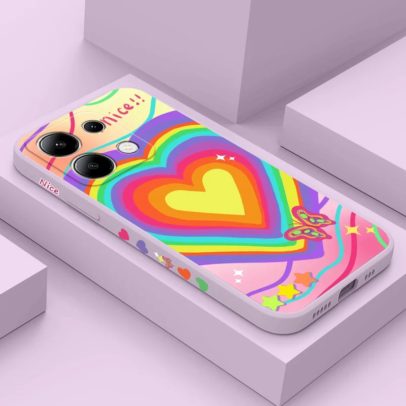 Regenbogen Herz Handy hülle für Xiaomi Redmi Note 13 12 12s 11 11s 10 10s 9 9s Pro plus 4g 5g flüssige Silikon hülle