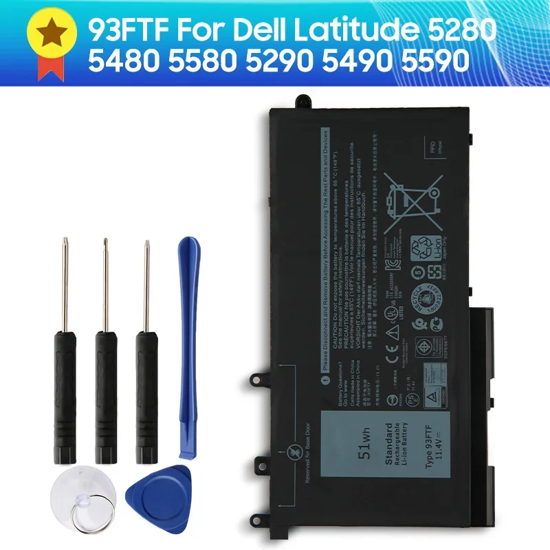 Replacement Battery 93FTF 083XPC 4YFVG For Dell Latitude 5280 5480 5580 5290 5490 5590 83XPC D4CMT 51wh Batteries With Tool