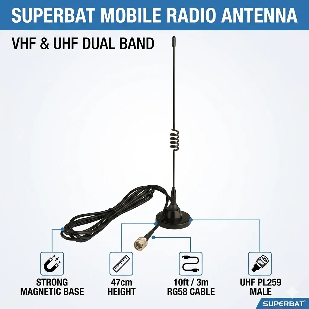 Superbat-Antena de Base magnética para vehículo, Radioaficionado VHF UHF de doble banda, para BTECH ICOM Kenwood Midland Yaesu TYT, Radio bidireccional