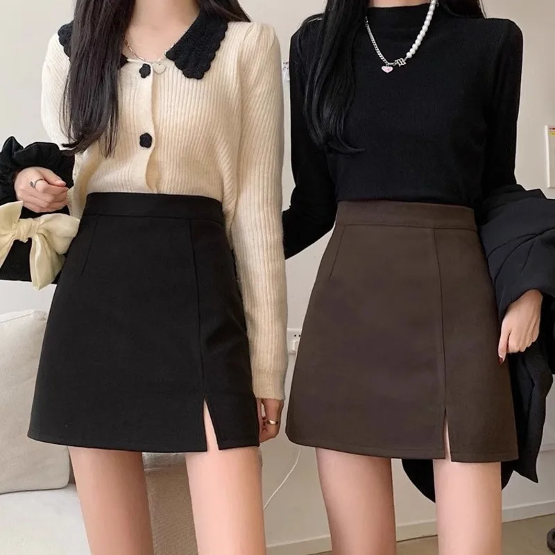 

Women Summer Mini High Waist Skirt Slim Solid Color Female Split Skirt Office Lady Elegant All-Match Fashion Pencil Skirts