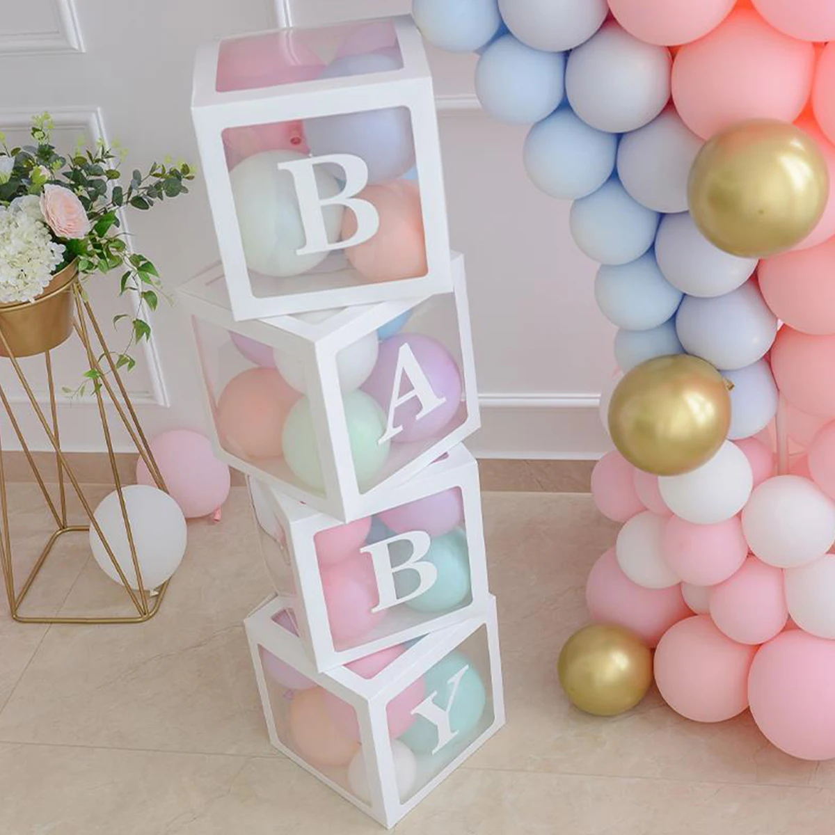 Kotak Pancuran bayi huruf transparan pernikahan ulang tahun kotak balon nama khusus dekorasi pesta ulang tahun pertama anak laki-laki perempuan