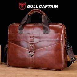 BULLCAPTAIN Men's Genuine Leather Briefcase Shoulder Bag 15 Inch Laptop Case Men's Briefcase Classic Office Business Handbag