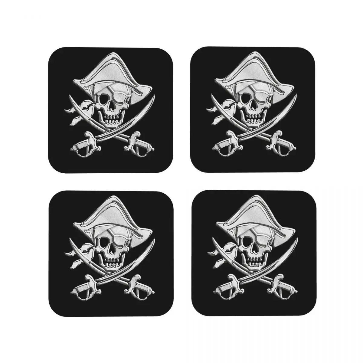 Chrome Nautical Pirate Crossbones Coasters Coffee Mats Leather Placemats Cup Tableware Decoration & Accessories Pads for Home