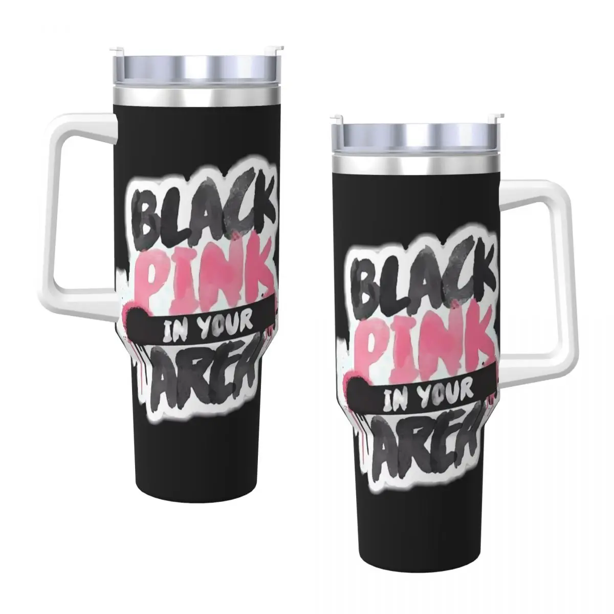 Stainless Steel Tumbler Jennie Rose Lisa Jisoo Logo Mug Cup With Straw Camping Hot Drink Water Bottle Keep Heat Large Coffee Mug