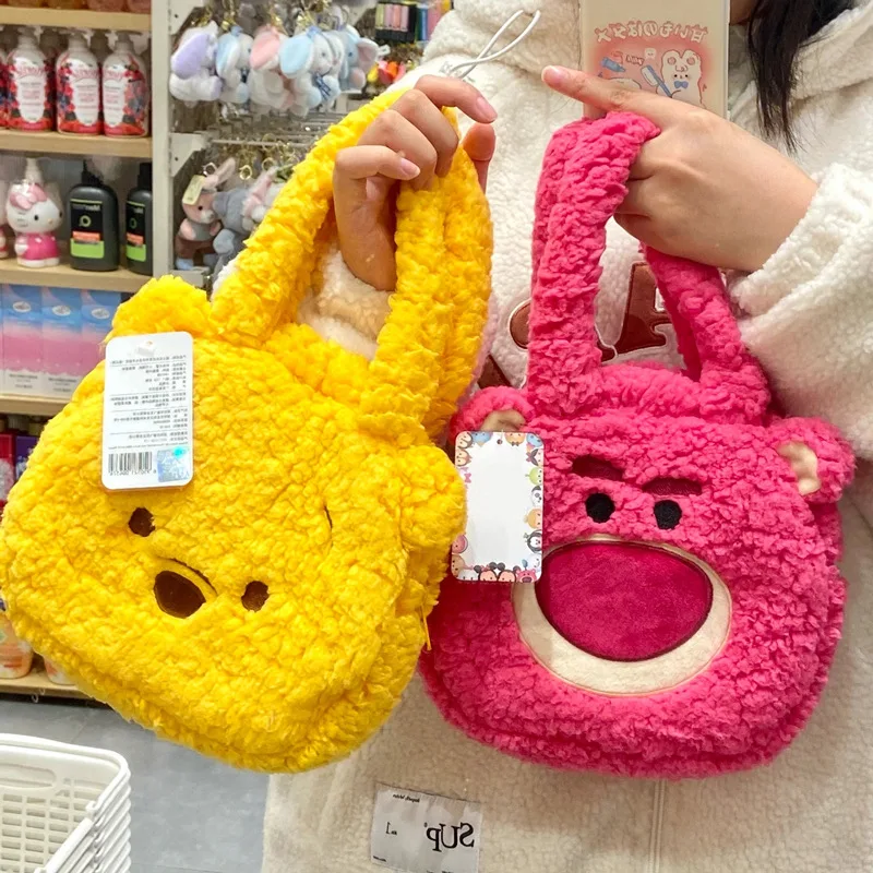 HOT Japanese Style Loose Series Bear Head Three-eyed Monster Plush Handbag Sweetheart  Velvet Wrist Bag Anime kawaii Cartoon