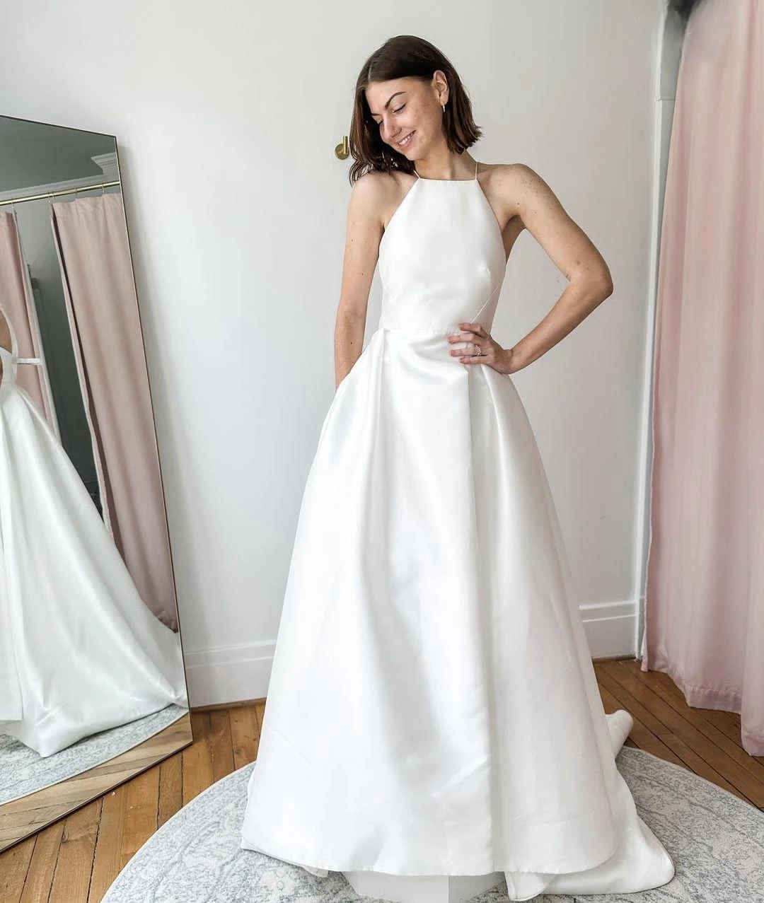 Civil Satin Wedding Dress With Pocket A-Line Elegant For Women Customize To Measures Floor Length 2024 Robe De Mariee Simple