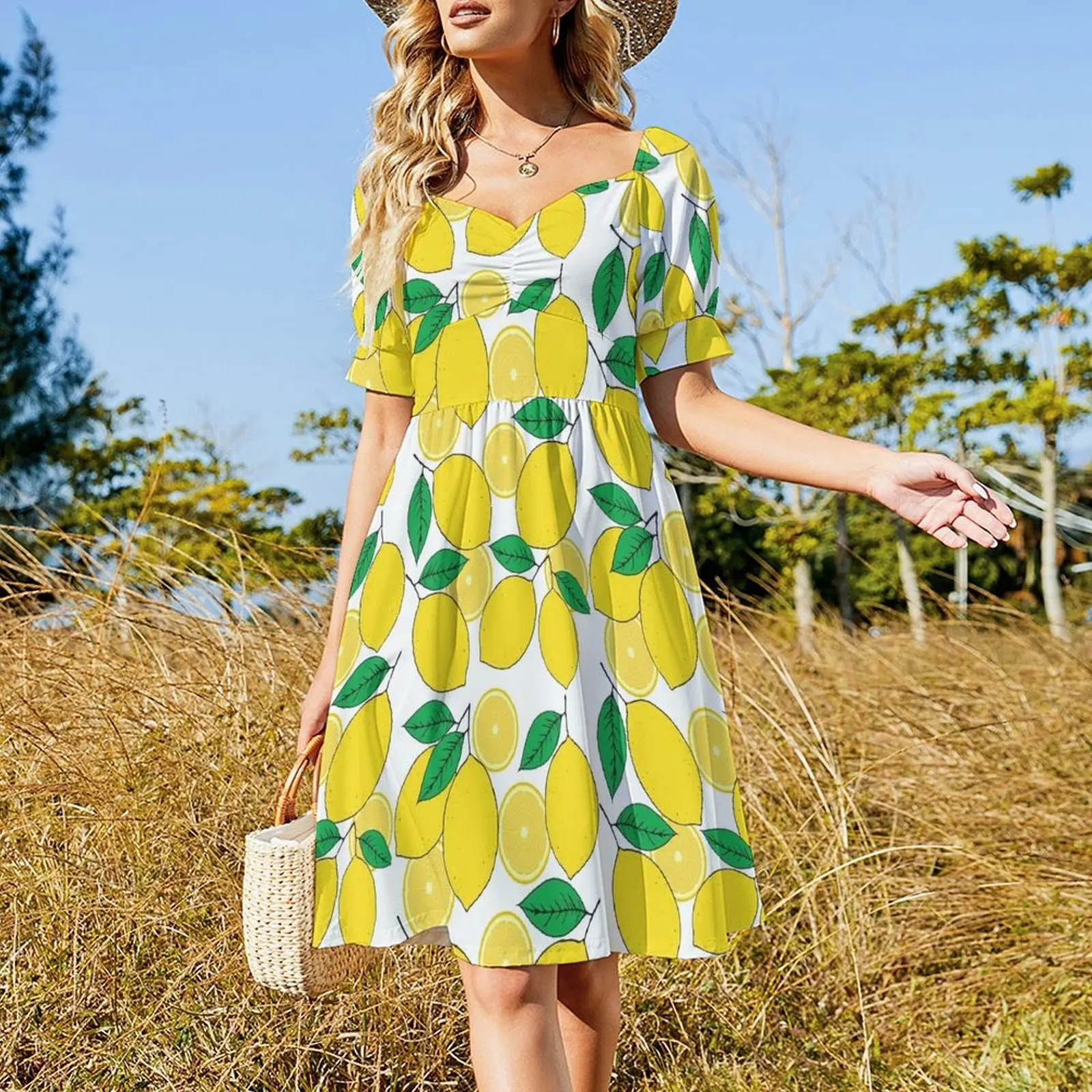 Lemon Print Short Sleeved Dress Women's summer dresses womens clothing summer dresses ladies 2025 Dress