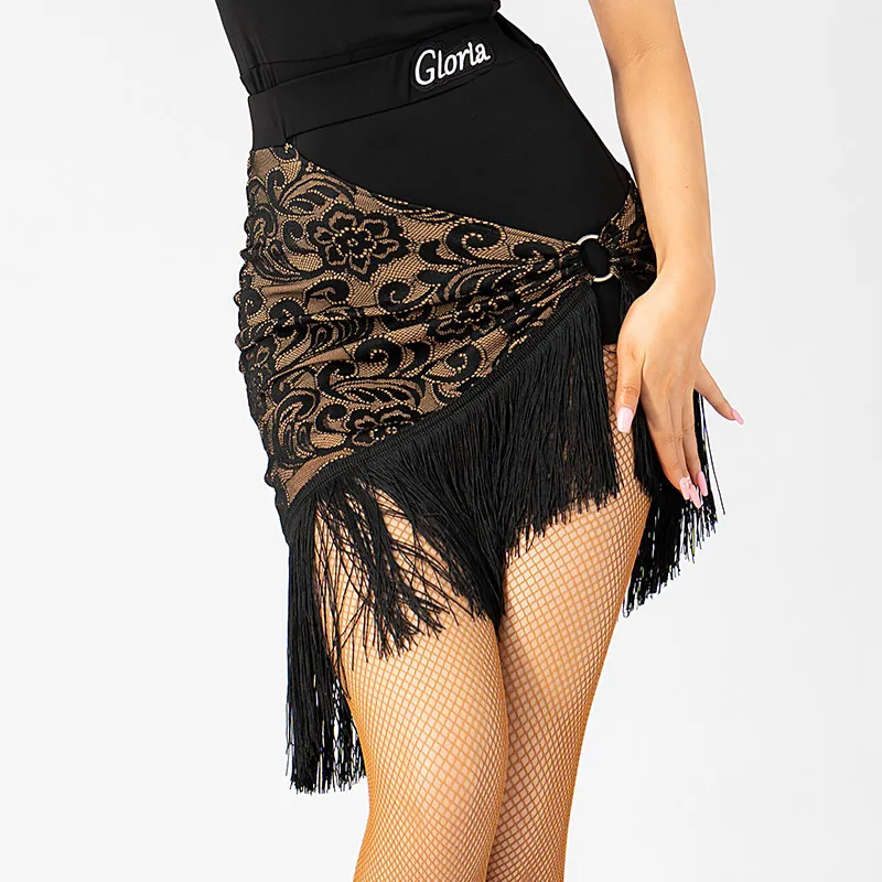Customized Latin Dance Dress Practice Clothes Female Adult Lace Tassel Half Skirt Latin Training Suit 235