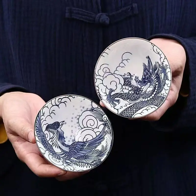 Chinese Porcelain Blue and White Porcelain Dragon Phoenix Pattern Tea Bowl