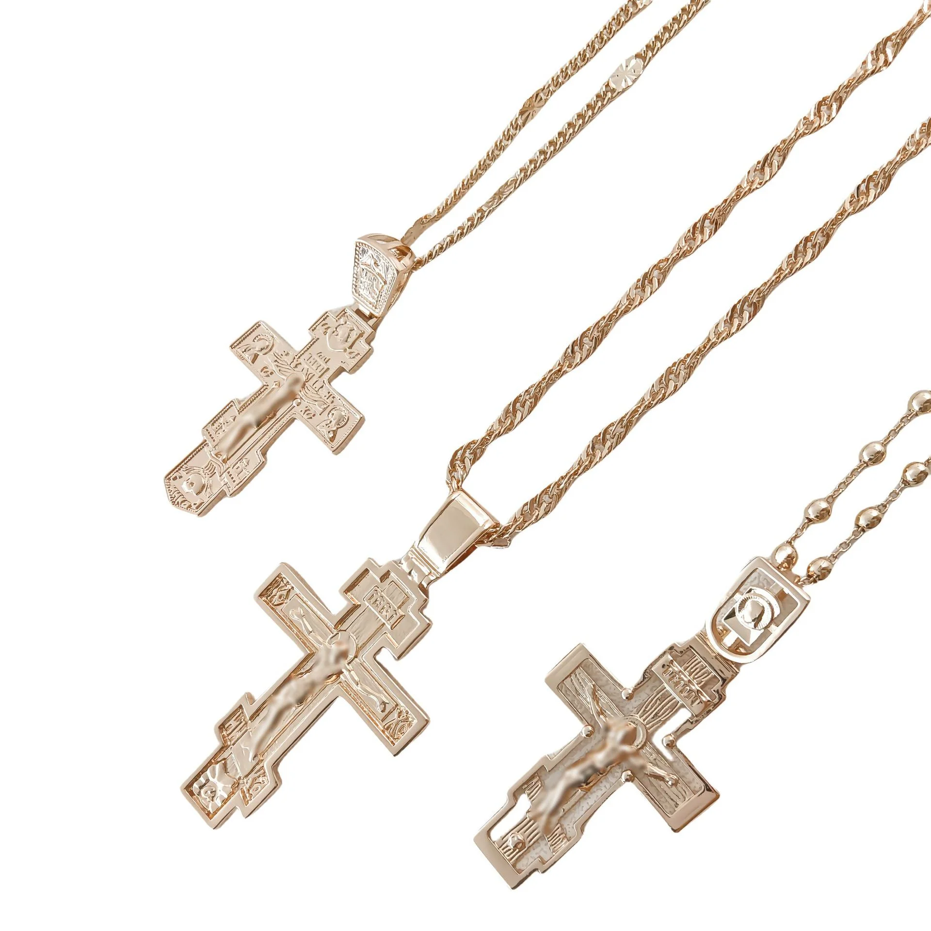 Cross Pendant Necklace Gold - قلادة صليب يسوع الأرثوذكسي، مطلية بالذهب،