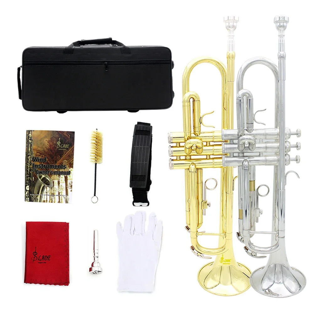 

SLADE Brass Trumpet Bb B Flat Trumpette Professional Musical Trompeta Wind Instrument with Case Mouthpiece Glove Accessories