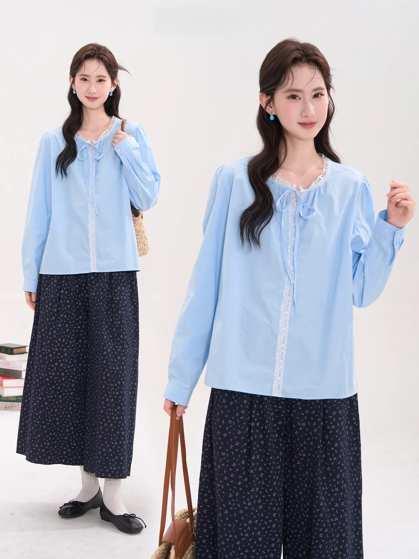 

Sweet Princ Sle Cotton irt with Lace Trim Small V-ne Belted Spring Summer Faion for Young Girls Window Display