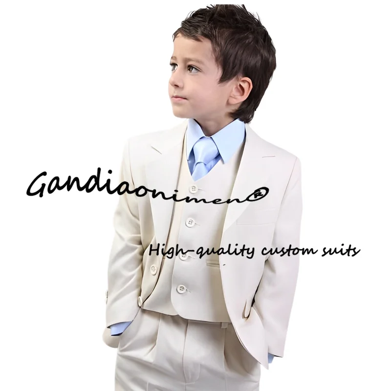 Ivory Suit for Boys Jacket Vest Pants Bow Tie Set of 4 Kids Cream Wedding Tuxedo Fashion Party Clothes Childs