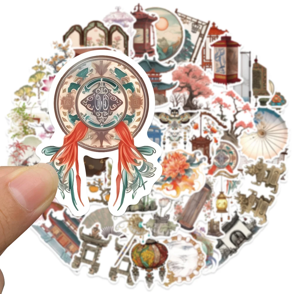 

10/30/50pcs Vintage Chinese Style Stickers Poetic Scenery Graffiti Sticker Suitcase Scrapbooking Phone Window Toys Decal Gift