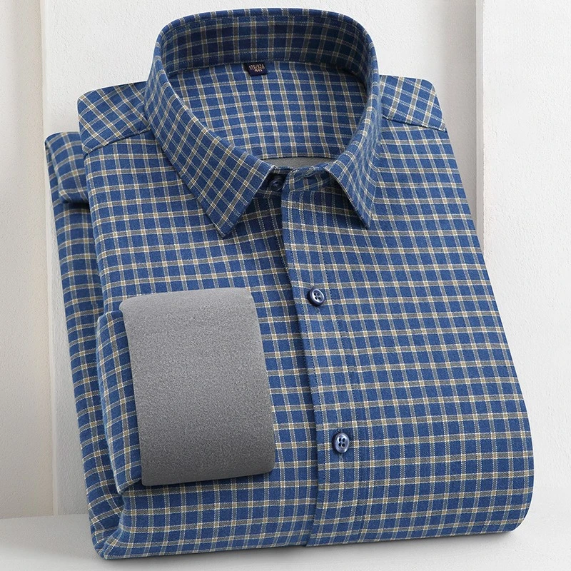 New in shirt 100%cotton brushed winter warm long sleeve shirts for men slim fit casual thicken plaid tops soft designer clothes
