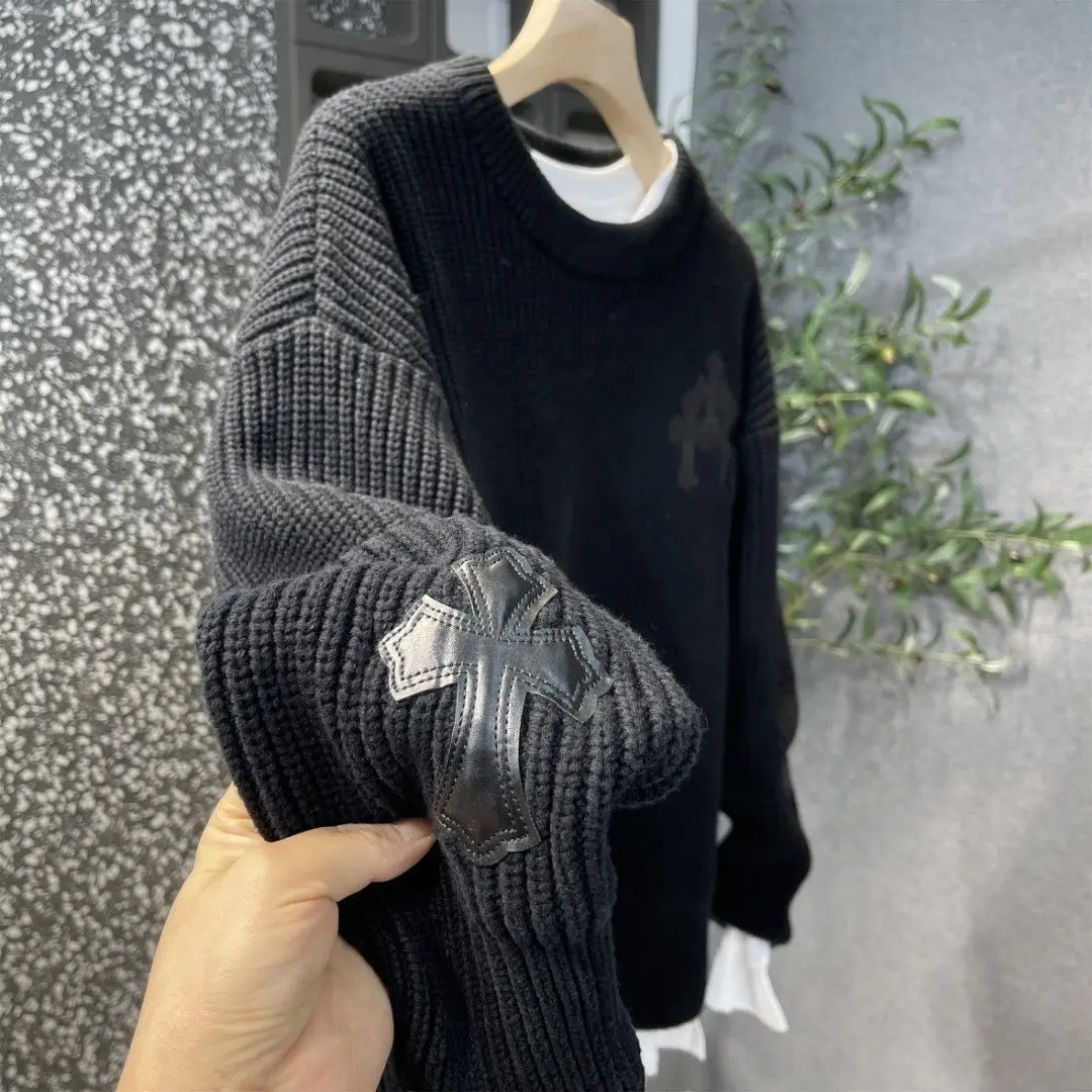 سترة رجالية بأسلوب كسول محبوكة بياقة مستديرة وأكمام طويلة للخريف والشتاء، ملابس عرقية عصرية بدون علامة تجارية مسجلة