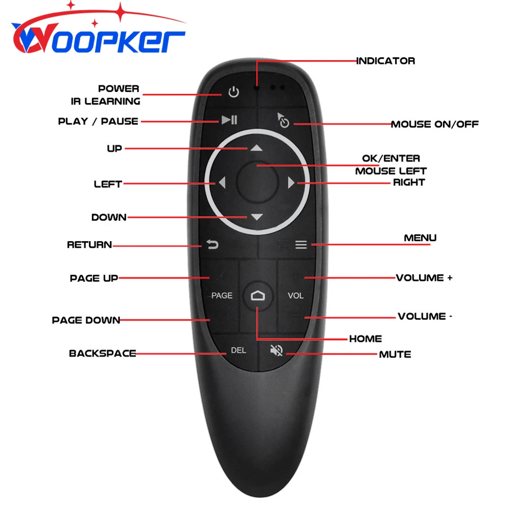 Woopker G10S PRO Bluetooth voice wireless remote control air mouse with RGB backlight spiral intelligent voice remote control