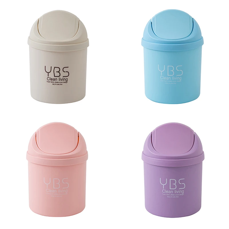 Mini Waste Bin Trash Cans Desktop Garbage Basket Table Roll Swing Lid Small Scissors Pencil Household Office Cleaning Tools
