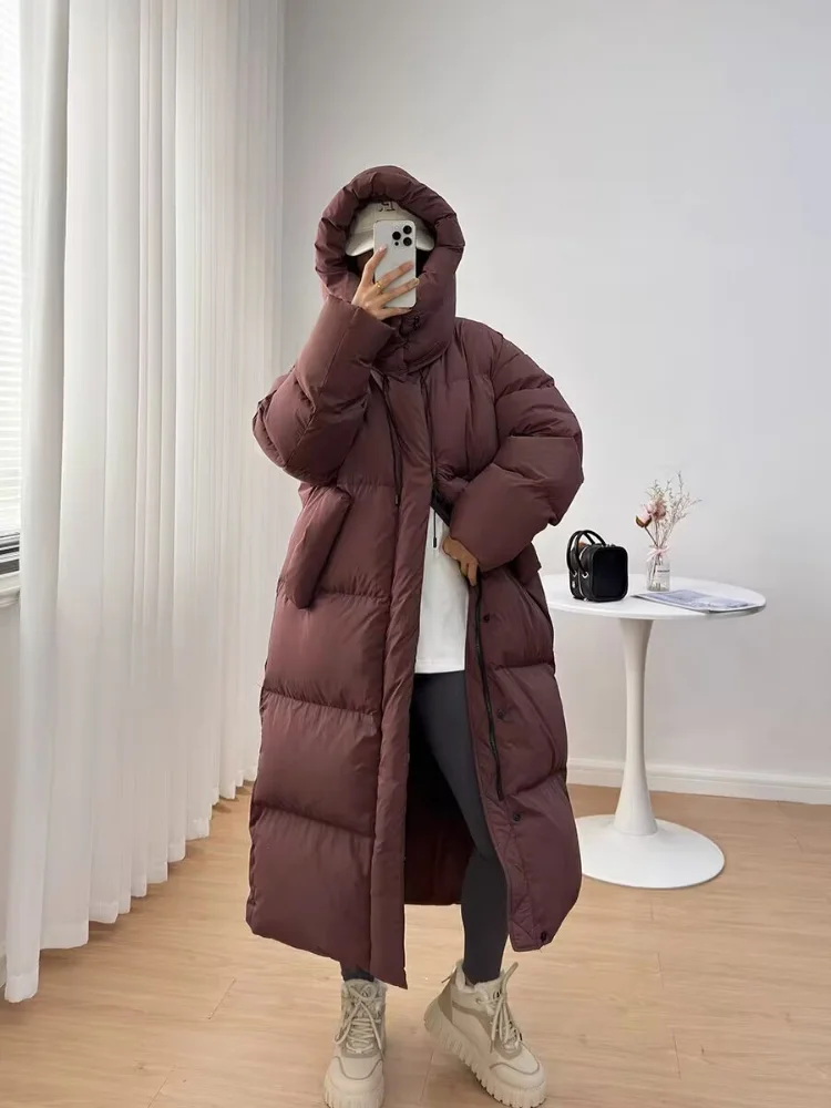 Women\'s Winter Long Down Jacket Loose Duck Warm Jacket Casual Parka 2024 New Korean Design Thickened Warm Hooded Coat