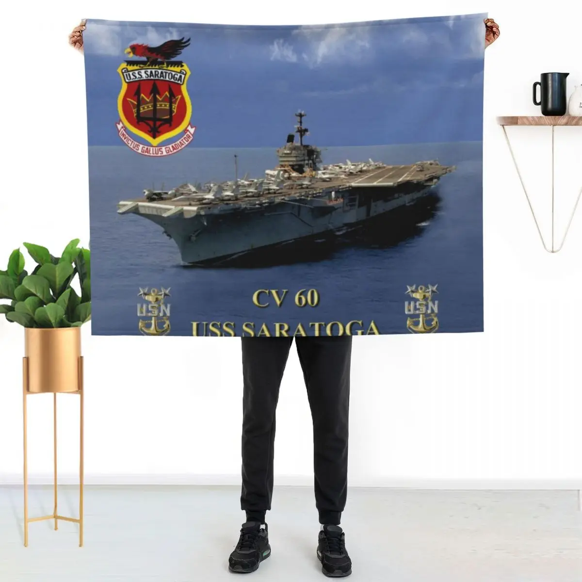 CV-60 USS Saratoga Throw Blanket Blankets For Bed cosplay anime Moving Plaid Flannel Fabric For Decorative Sofa Blankets