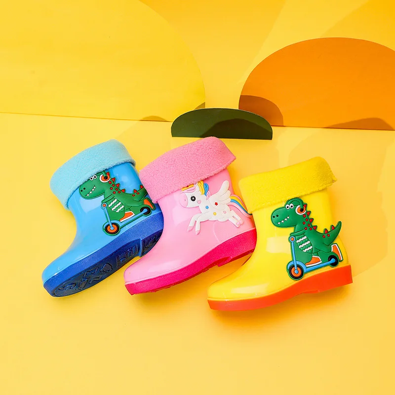 Children rain shoes girls warm light non slip boys children shoes rubber shoes winter overshoes rain boots botte enfant fille