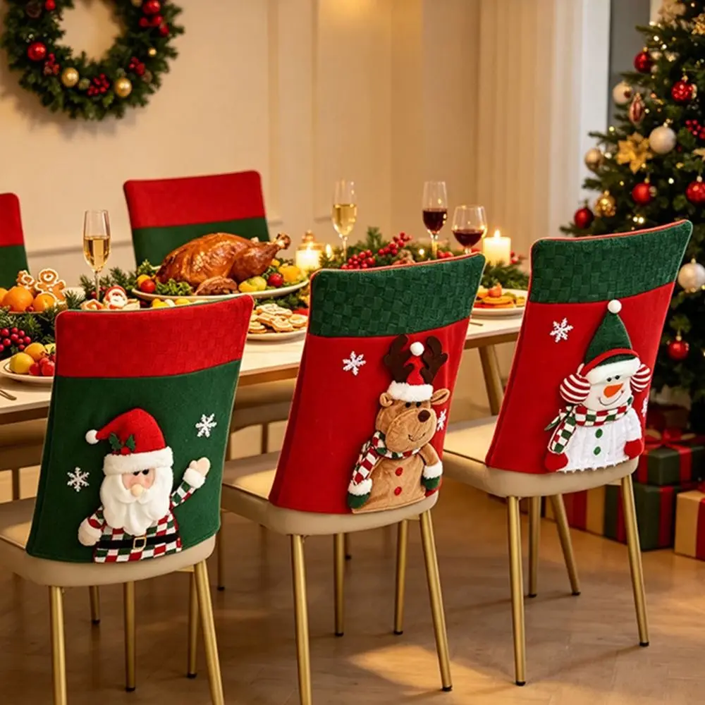 Snowman Christmas Chair Cover Santa Chair Protector Xmas Dinner Chair Seat Cover Easy Application Elk