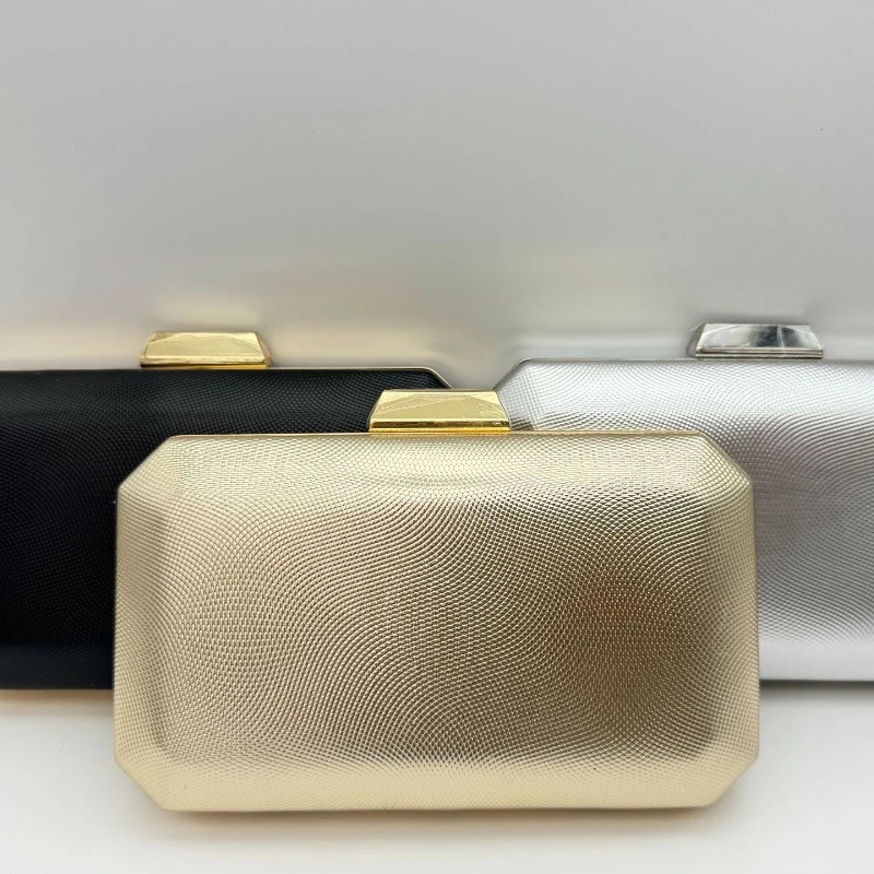 

Elegant Formal Dress Gold Evening Clutches Niche Unique Design Texture Handbag with Shoulder Straps Silver Women's Dinner Purse