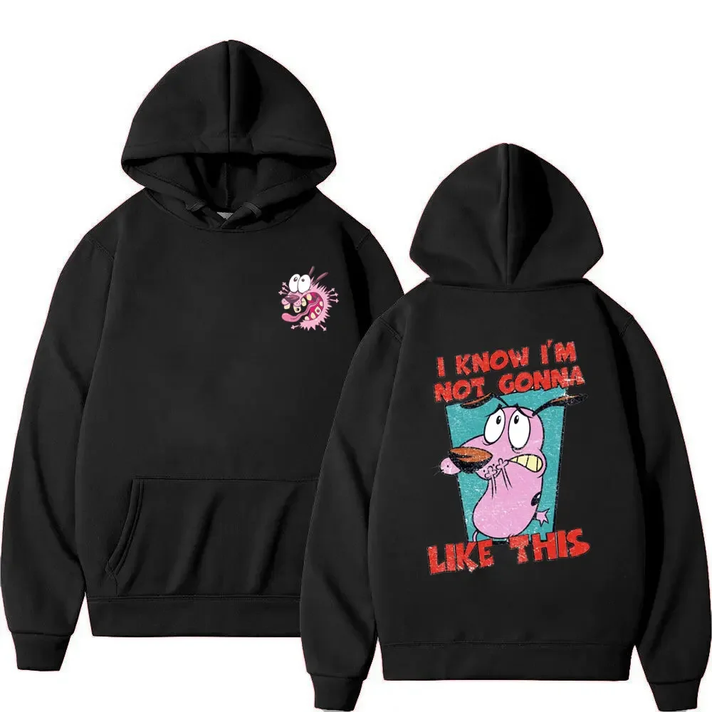 

Courage The Cowardly Dog Logo Hoodies Double Sided Print Women Fashion Drop-shoulder sleeve Sweatshirt Cartoon Famale Pullover