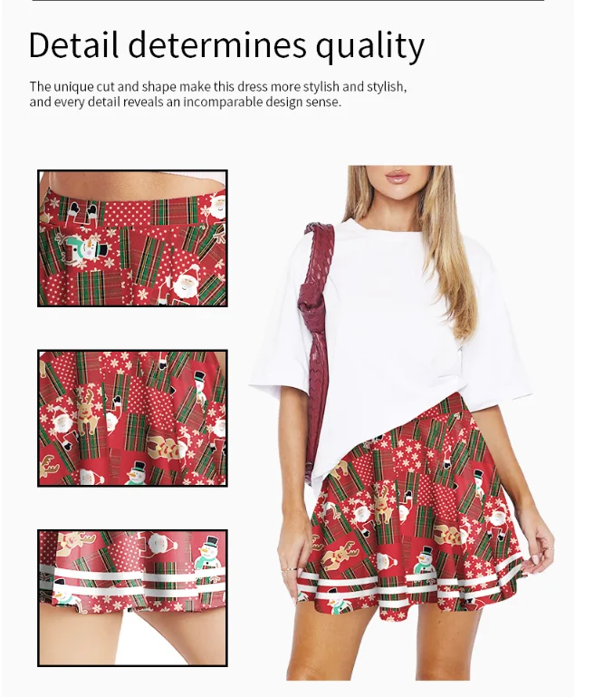 

Christmas Cosplay Costumes Pleated Skirt Red Check Snowflake Snowman Printed Sexy Low Waist Cheerleaders Knife Pleated Skirt