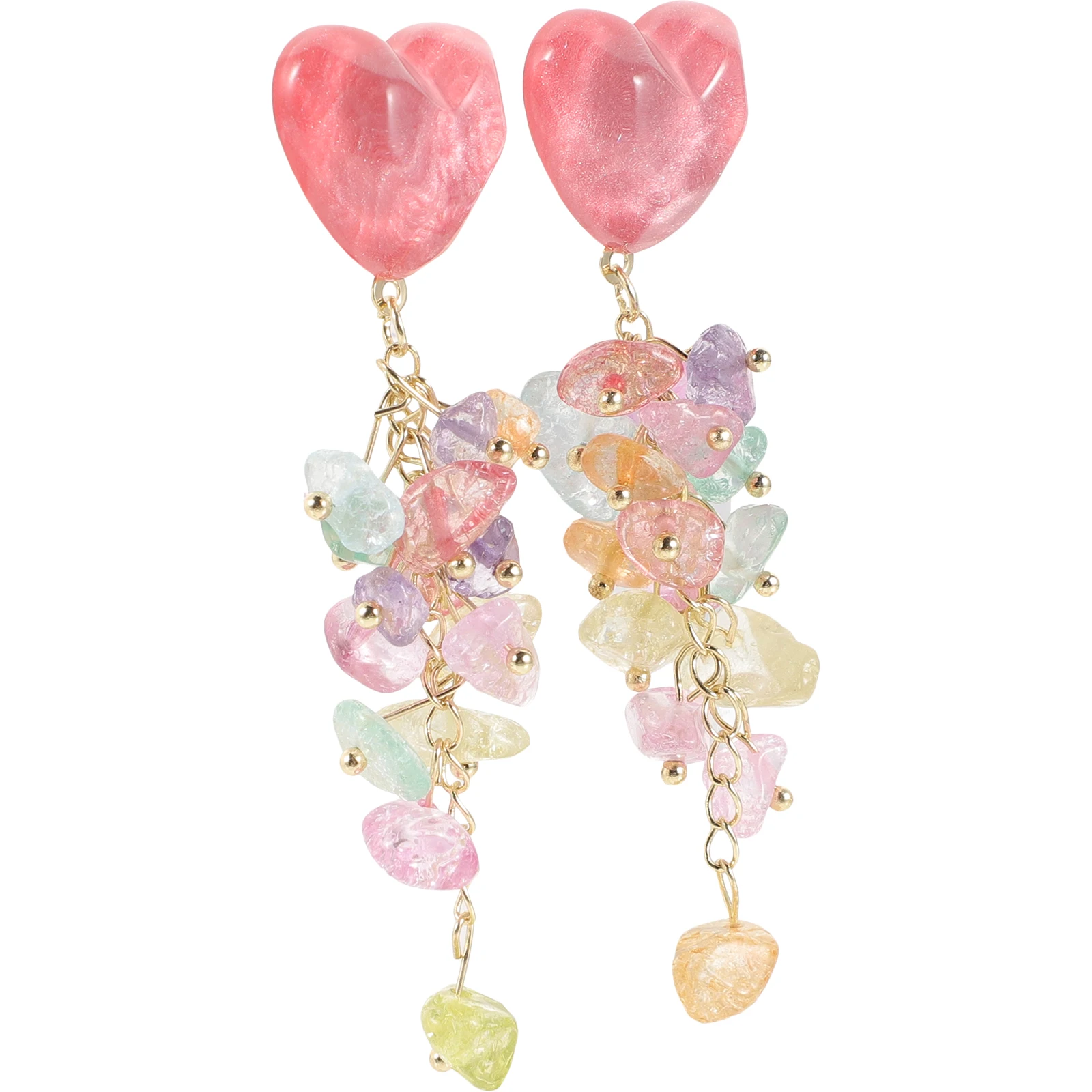 

1 Pair Heart Shaped Stone Beaded Dangle Earrings For Women Jewelry Trendy Drop Earrings Love Gift