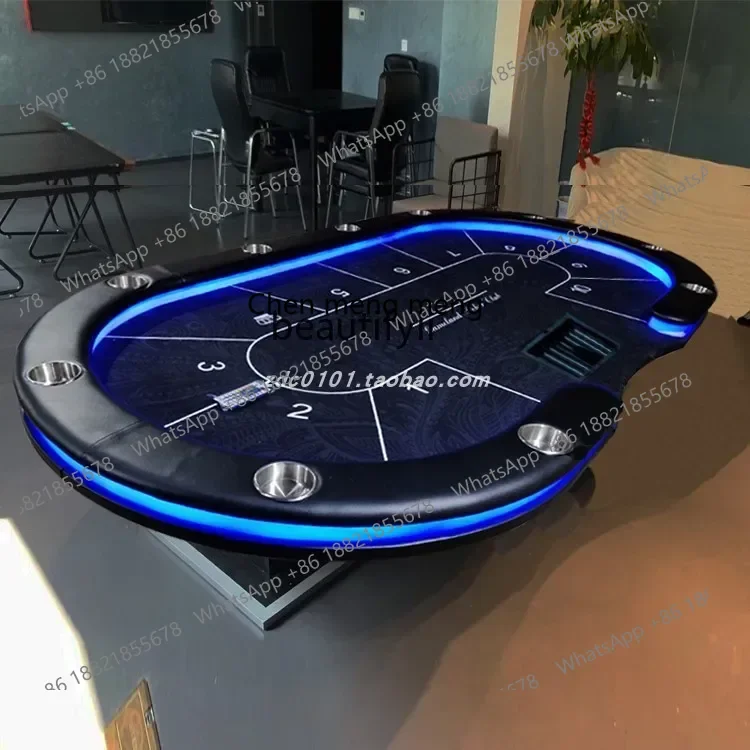 

newTexas Poker Table with Remote Control LED Light Folding Texas Poker Desktop Cloth Cushionss1001