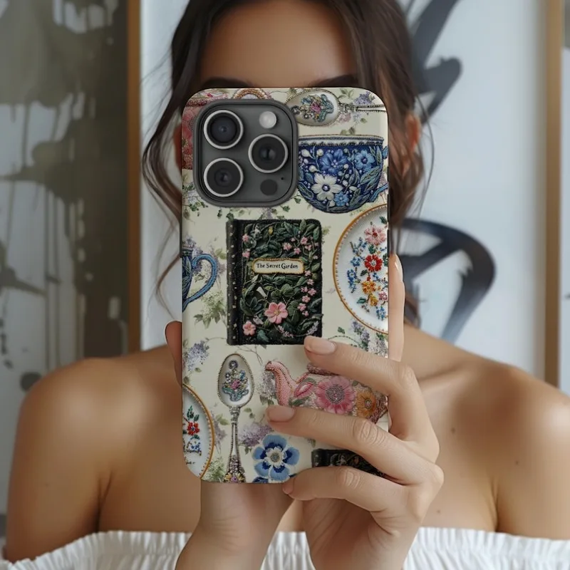 Bookish Cottagecore Mosaic Phone Case For IPHONE 16 15PRO MAX 14 13 12 11 Acrylic TPU Two in one magnetic Phone Cases