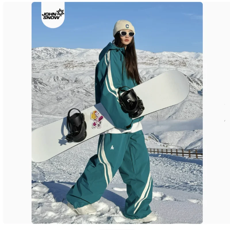 jon snow snowboard Women's John Mountain Addiction Jacket & Pants Sets, Black/Gray M, Mountain Adventure Snowsuit Breathable insulation John Snow 3L SKI Suit