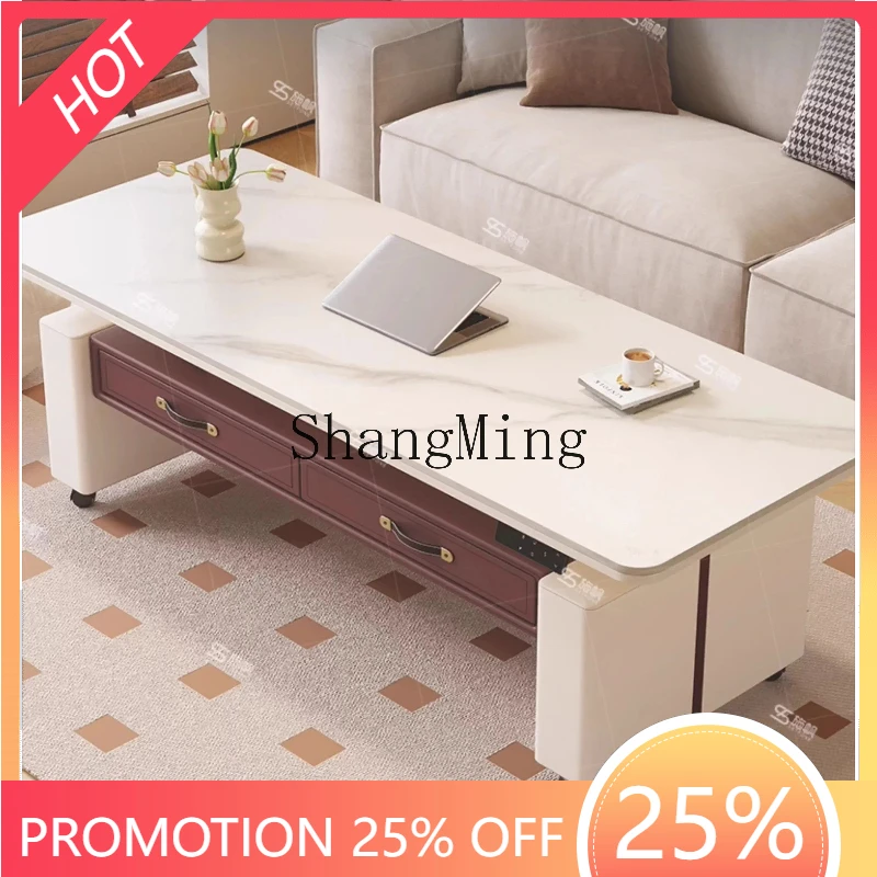 

SM Household Delicate Superior Rock Plate Lifting Coffee Table Living Room Two-in-One Dining Table Movable Small