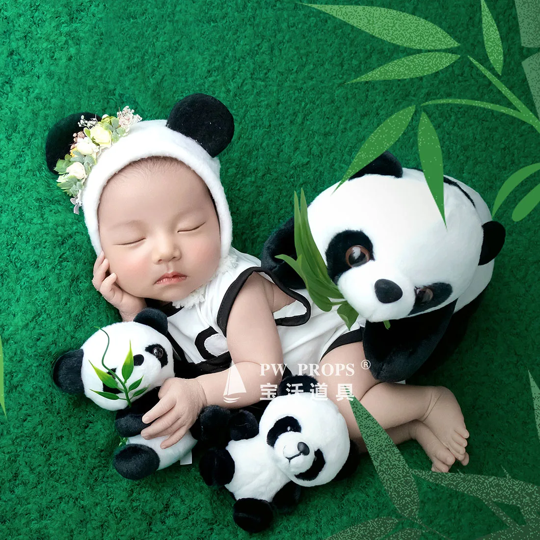 Soft Fabric Sewing Panda Costumes Newborn Photography Props Baby Animal Romper Outfit  Newborn Photo Props Clothing