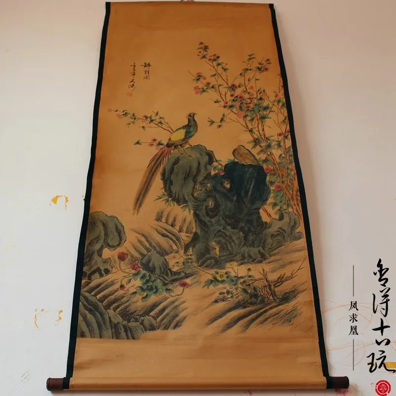 Rare Hand-painted QingDyansty Chinese vertical axis paintings,Pheasant, hand drawn, free shipping