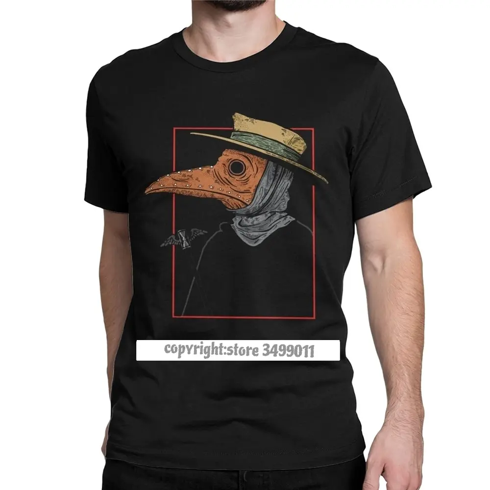 Steampunk Harajuku Plague Doctor Men T Shirts Black Death Bird Mask Vintage Tshirts Camisas Happy New Year Tops T Shirt Cotton