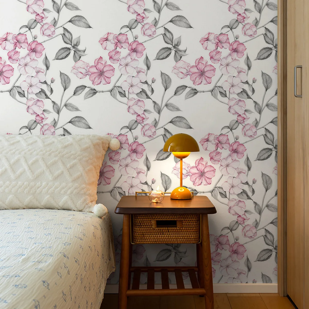 

Floral Wallpaper Peel and Stick Pink Flowers Wall Paper Nursey Room Self Adhesive Contact Paper for Bedroom Cabinets Wall Decor