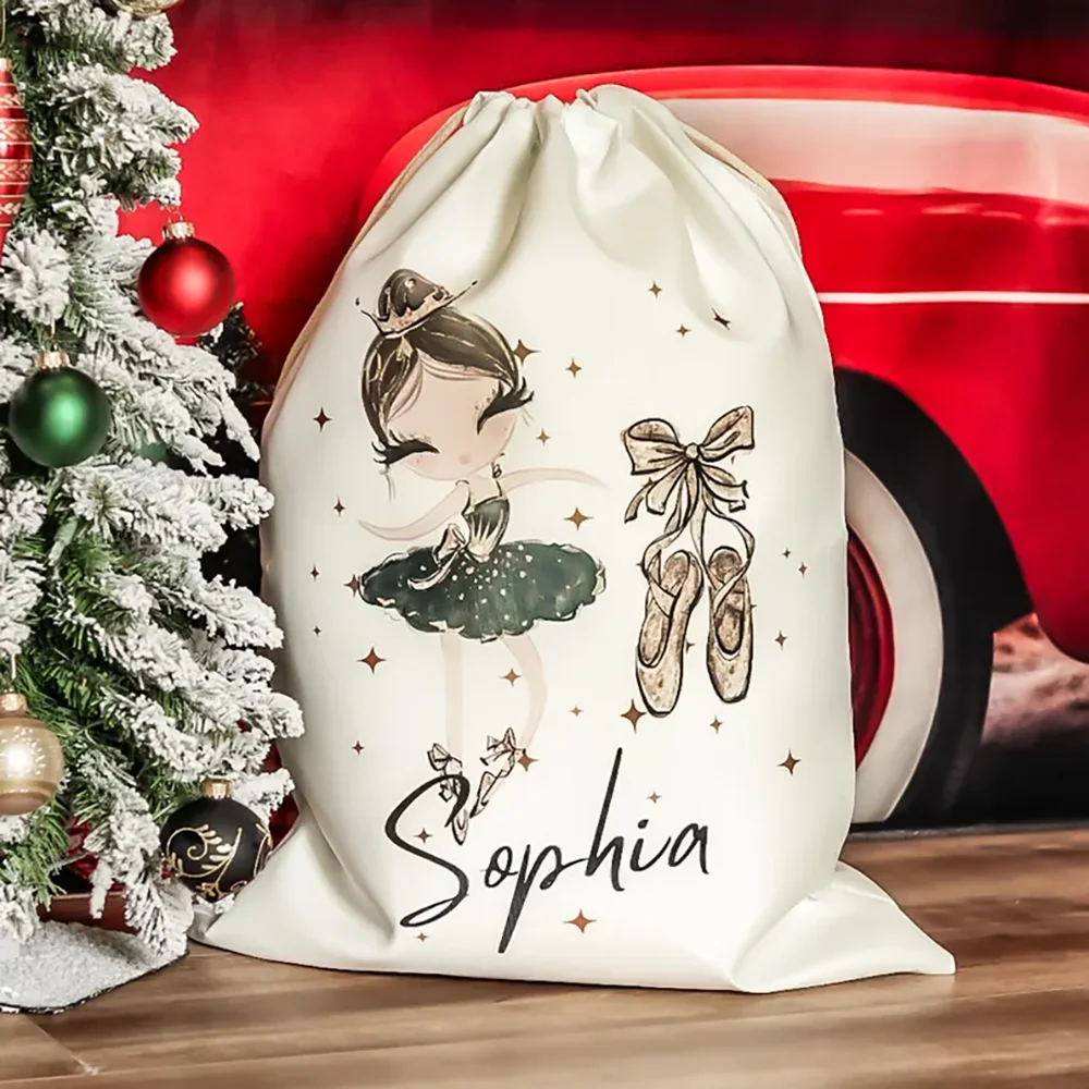 

Personalised Ballerina Christmas Sack Gift Bag Santa Sack Christmas Eve Decoration Item Kids Ballet Drawstring Bag New Year Gift