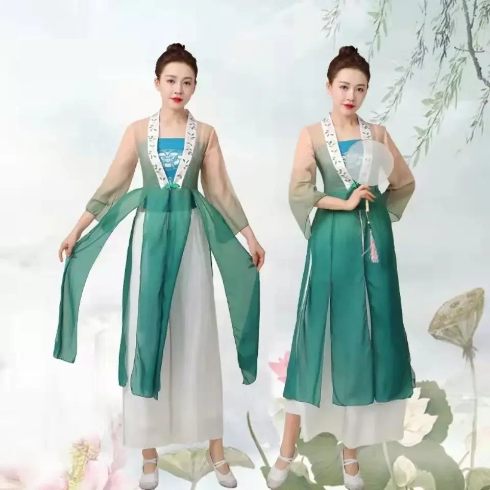 

Классический танцевальный костюм для женщин, струящийся наряд для выступлений, тренировочная одежда, марлевая верхняя одежда для тела, кардиган, китайский