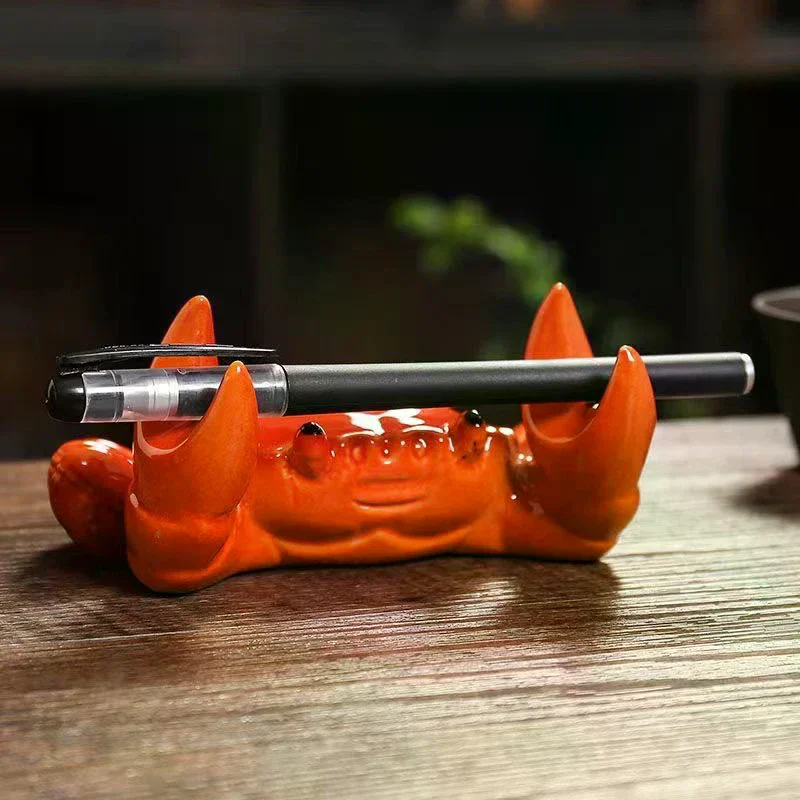 Ceramic Crab Mobile Phone Holder Tea Brush Holder Pen Holder Cover Desktop Tea Pet Fortune-Making Ornament From All Directions