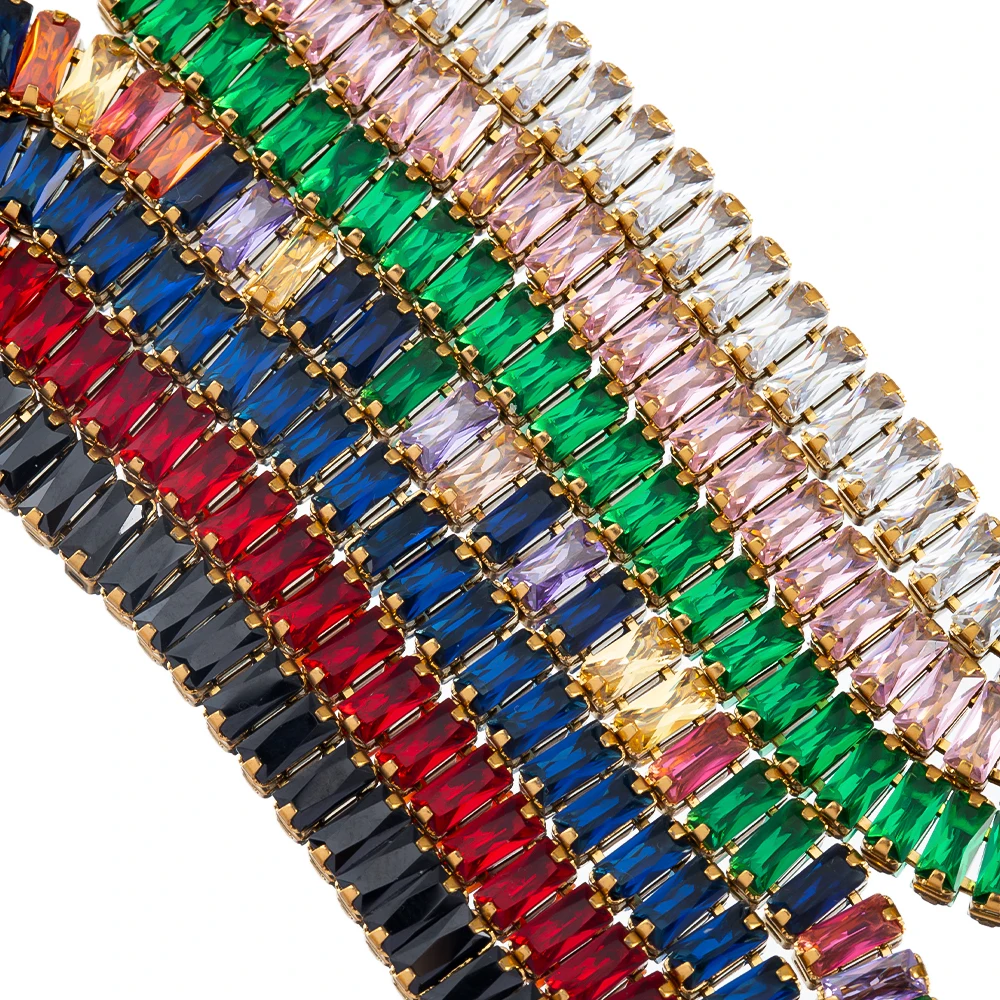 Chaîne réglable en perles de zircone carrées colorées en acier inoxydable, 1 pièce, pour bricolage, Punk Hip Hop, Bracelet brillant