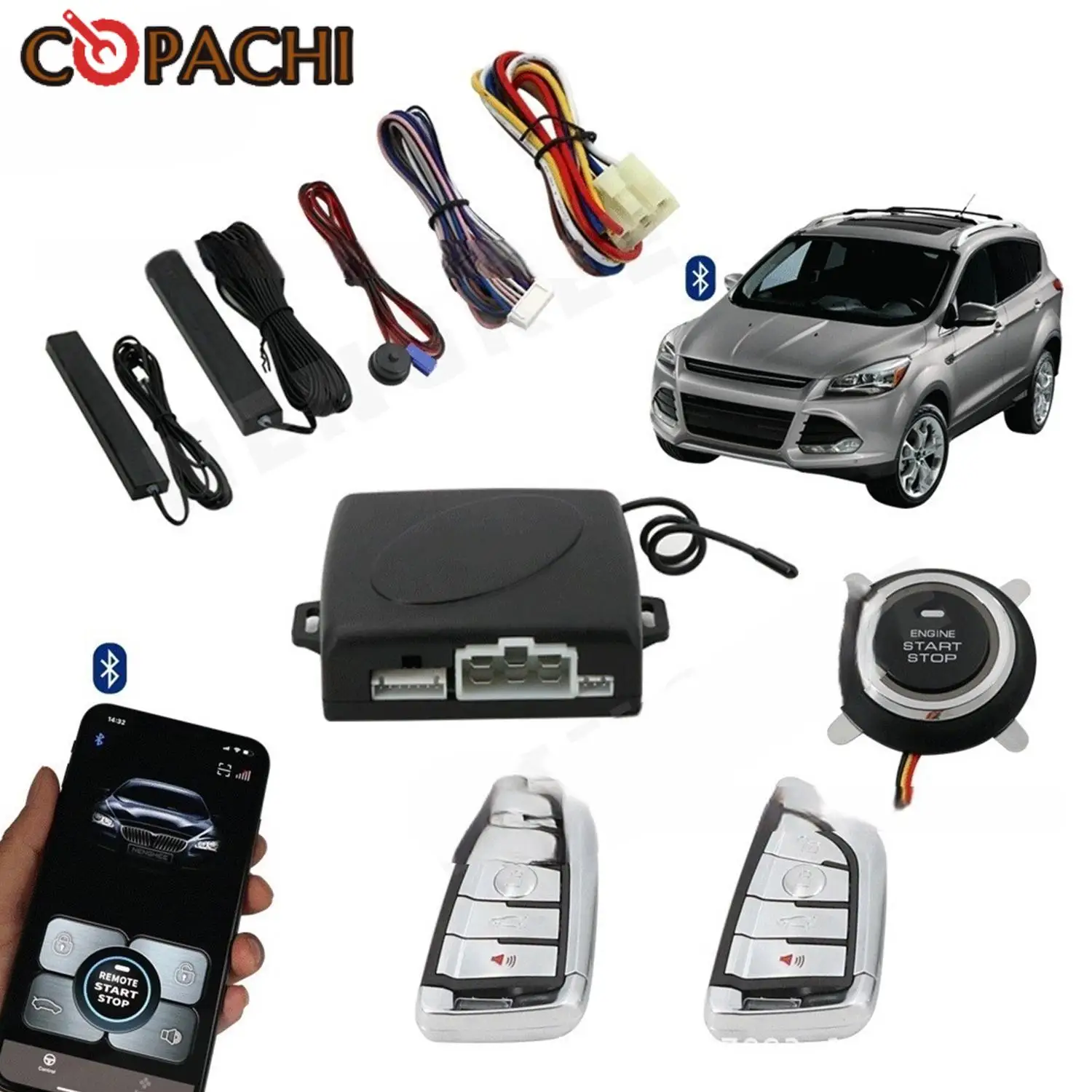 

DC12V 433MHz Keyless Entry Engine Start Alarm System Push Button Remote Control Kit Car SUV