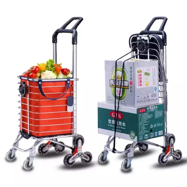 Folding Grocery Cart Portable Shopping Trolley Aluminum Alloy Lightweight Step Climbing Trolley with Telescopic Rod 35L Big