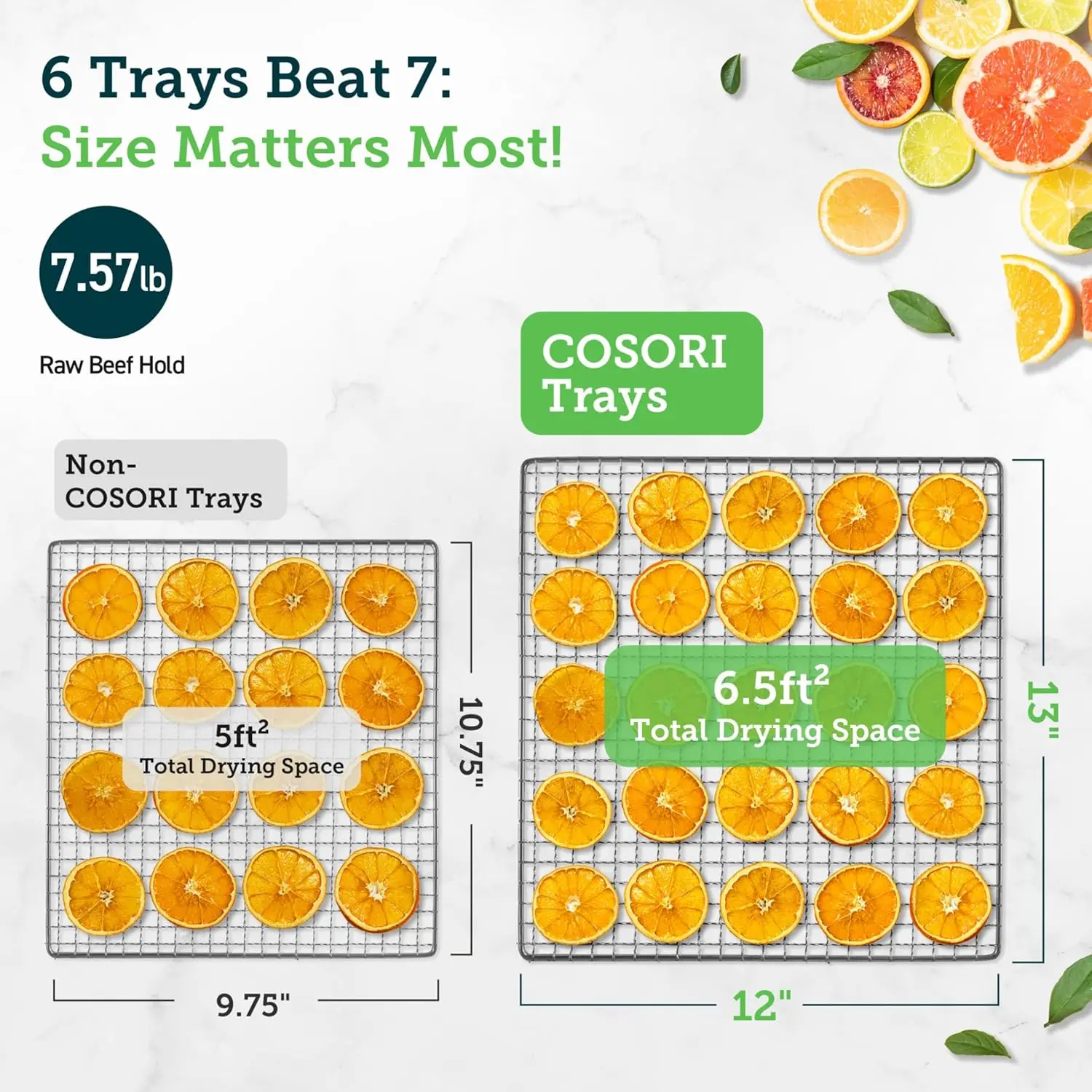 Food Dehydrator, Bigger Than 7 Trays With Large 6.5ft² Drying Space, 600W Power Saves More Time Than 480W, 165°F Dehydrated