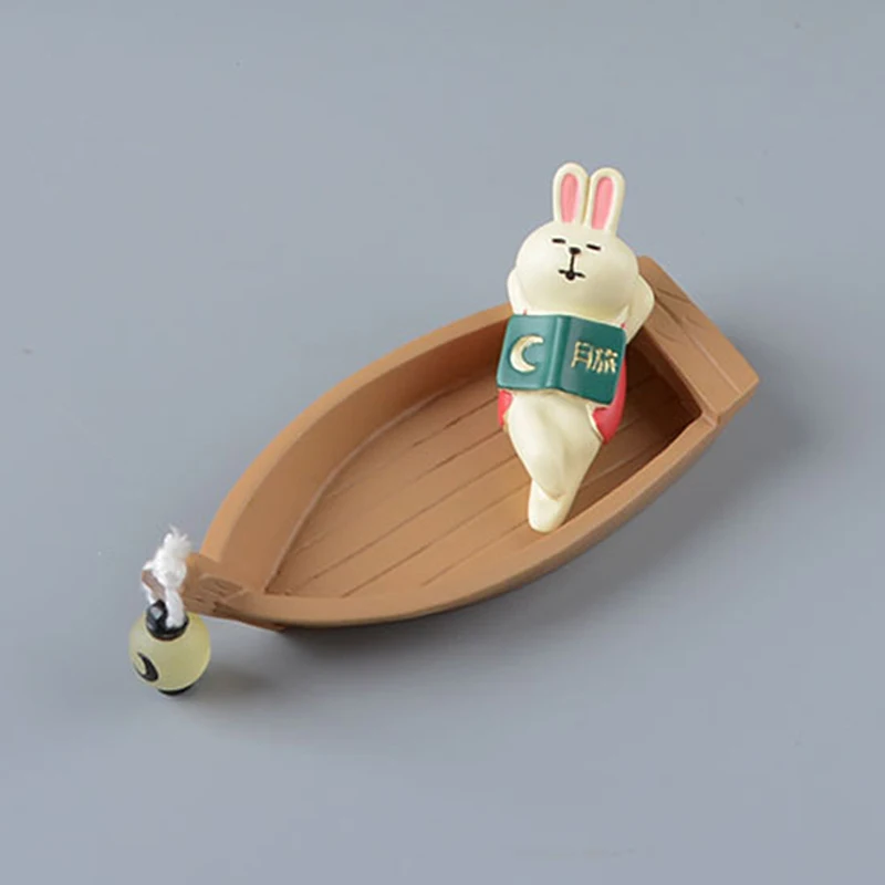 

New Cartoon Sleeping Rabbit Figurines Boating Miniature Props Scene Mini Figures Fairy Garden Home Decoration Boat Model Toys